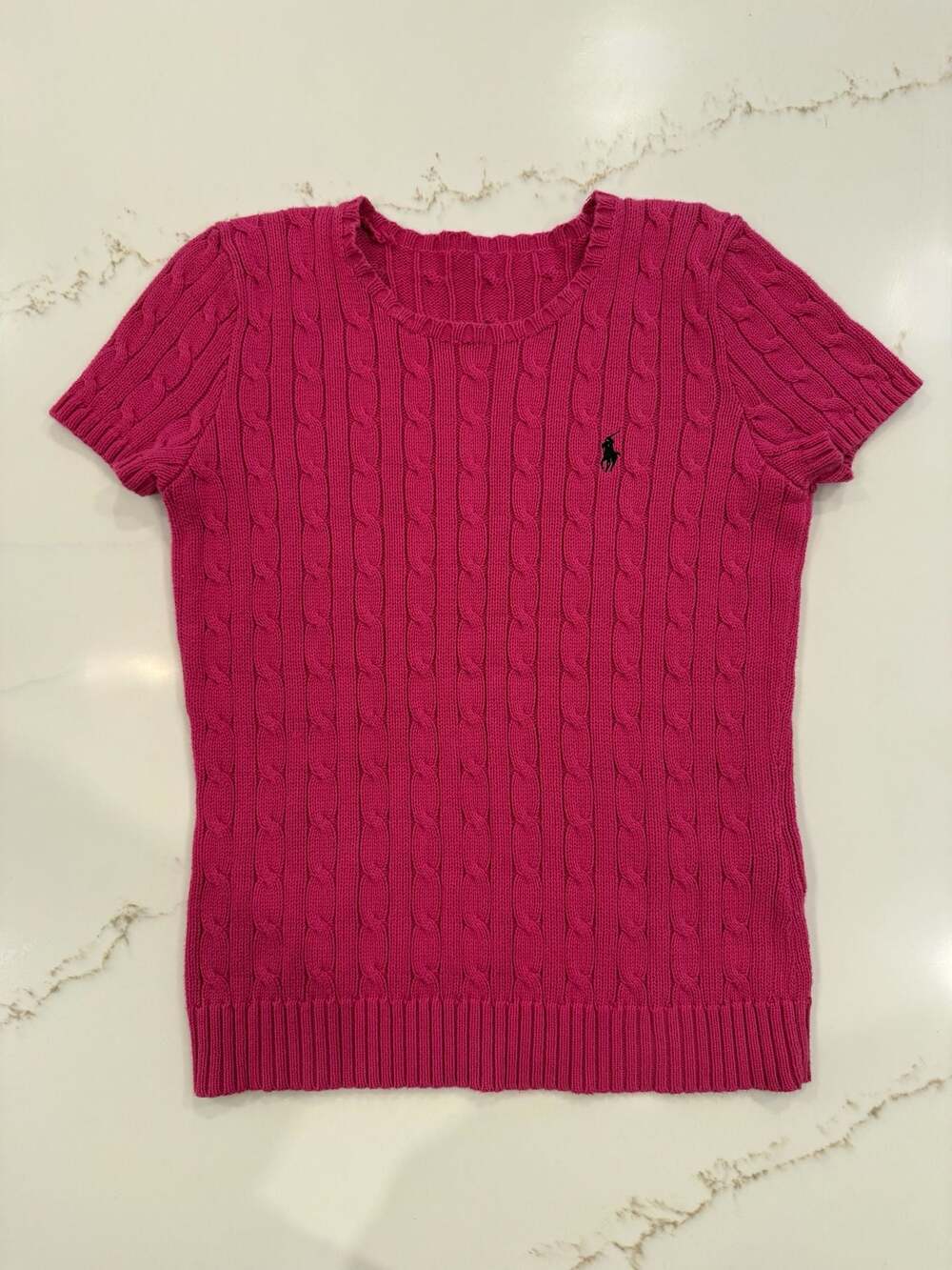 Ralph Lauren Cable Knit Short Sleeve Sweater Pink